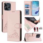 For Realme C51 4G / C53 4G Global Cat Rat Embossed Pattern RFID Leather Phone Case with Lanyard(Pink)