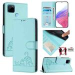 For Realme C21Y Cat Rat Embossed Pattern RFID Leather Phone Case with Lanyard(Mint Green)