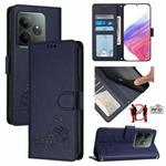 For Realme GT 6T 5G Global Cat Rat Embossed Pattern RFID Leather Phone Case with Lanyard(Blue)