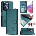 For Realme Note 60 4G Global Cat Rat Embossed Pattern RFID Leather Phone Case with Lanyard(Peacock Green)