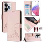 For Realme Neo7 Turbo 5G Cat Rat Embossed Pattern RFID Leather Phone Case with Lanyard(Pink)