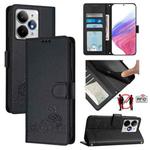 For Realme Neo7 Turbo 5G Cat Rat Embossed Pattern RFID Leather Phone Case with Lanyard(Black)