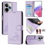 For Realme Neo7 Turbo 5G Cat Rat Embossed Pattern RFID Leather Phone Case with Lanyard(Purple)