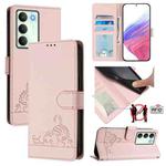 For Realme V70 / 14x Global / C75 5G Cat Rat Embossed Pattern RFID Leather Phone Case with Lanyard(Pink)