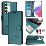 For Realme V70 / 14x Global / C75 5G Cat Rat Embossed Pattern RFID Leather Phone Case with Lanyard(Peacock Green)