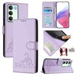 For Realme V70 / 14x Global / C75 5G Cat Rat Embossed Pattern RFID Leather Phone Case with Lanyard(Purple)
