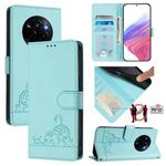 For Realme Narzo 80 Pro / 14 Pro 5G India Cat Rat Embossed Pattern RFID Leather Phone Case with Lanyard(Mint Green)