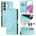 For Realme C71 4G Global Cat Rat Embossed Pattern RFID Leather Phone Case with Lanyard(Mint Green)