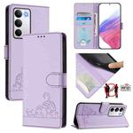 For Realme C71 4G Global Cat Rat Embossed Pattern RFID Leather Phone Case with Lanyard(Purple)