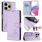 For Realme 15T 5G Global Cat Rat Embossed Pattern RFID Leather Phone Case with Lanyard(Purple)