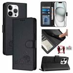 For iPhone 13 Pro Cat Rat Embossed Pattern RFID Leather Phone Case with Lanyard(Black)