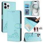 For iPhone 12 Pro Max Cat Rat Embossed Pattern RFID Leather Phone Case with Lanyard(Mint Green)