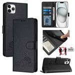 For iPhone 11 Pro Max Cat Rat Embossed Pattern RFID Leather Phone Case with Lanyard(Black)