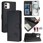 For iPhone 11 Cat Rat Embossed Pattern RFID Leather Phone Case with Lanyard(Black)