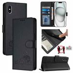 For iPhone XS / X Cat Rat Embossed Pattern RFID Leather Phone Case with Lanyard(Black)