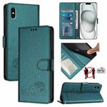 For iPhone XS Max Cat Rat Embossed Pattern RFID Leather Phone Case with Lanyard(Peacock Green)
