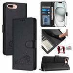 For iPhone 8 Plus / 7 Plus Cat Rat Embossed Pattern RFID Leather Phone Case with Lanyard(Black)