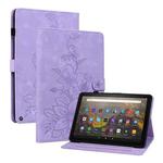 For Amazon Fire HD8 2020/2022 Lily Embossed Leather Tablet Case(Purple)