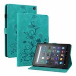 For Amazon Fire 7 2022 Lily Embossed Leather Tablet Case(Green)