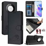 For Huawei Mate 60 Cat Rat Embossed Pattern RFID Leather Phone Case with Lanyard(Black)