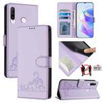 For Huawei P30 lite/nova 4e Cat Rat Embossed Pattern RFID Leather Phone Case with Lanyard(Purple)