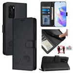 For Huawei P40 Cat Rat Embossed Pattern RFID Leather Phone Case with Lanyard(Black)
