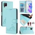 For Huawei nova 6 SE Cat Rat Embossed Pattern RFID Leather Phone Case with Lanyard(Mint Green)