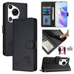 For Huawei Pura 70 Pro Cat Rat Embossed Pattern RFID Leather Phone Case with Lanyard(Black)