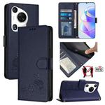 For Huawei Pura 70 Pro Cat Rat Embossed Pattern RFID Leather Phone Case with Lanyard(Blue)
