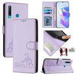 For Huawei P Smart 2019 Cat Rat Embossed Pattern RFID Leather Phone Case with Lanyard(Purple)