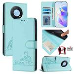 For Huawei Enjoy 50 Pro 4G Cat Rat Embossed Pattern RFID Leather Phone Case with Lanyard(Mint Green)