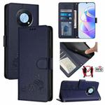 For Huawei Enjoy 50 Pro 4G Cat Rat Embossed Pattern RFID Leather Phone Case with Lanyard(Blue)