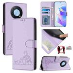 For Huawei Enjoy 50 Pro 4G Cat Rat Embossed Pattern RFID Leather Phone Case with Lanyard(Purple)