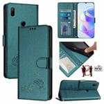 For Huawei P Smart Z Cat Rat Embossed Pattern RFID Leather Phone Case with Lanyard(Peacock Green)