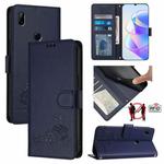 For Huawei P Smart Z Cat Rat Embossed Pattern RFID Leather Phone Case with Lanyard(Blue)