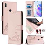 For Huawei Y9 Prime 2019 Cat Rat Embossed Pattern RFID Leather Phone Case with Lanyard(Pink)