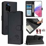 For Huawei nova 13 Pro 5G Cat Rat Embossed Pattern RFID Leather Phone Case with Lanyard(Black)