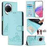 For Huawei nova 14 Ultra 5G Cat Rat Embossed Pattern RFID Leather Phone Case with Lanyard(Mint Green)
