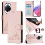 For Huawei nova 14 Ultra 5G Cat Rat Embossed Pattern RFID Leather Phone Case with Lanyard(Pink)