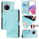 For Huawei nova 14 Pro 5G Cat Rat Embossed Pattern RFID Leather Phone Case with Lanyard(Mint Green)