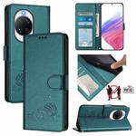 For Huawei nova 14 Pro 5G Cat Rat Embossed Pattern RFID Leather Phone Case with Lanyard(Peacock Green)