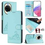 For Huawei nova 14 5G Cat Rat Embossed Pattern RFID Leather Phone Case with Lanyard(Mint Green)