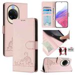 For Huawei nova 14 5G Cat Rat Embossed Pattern RFID Leather Phone Case with Lanyard(Pink)