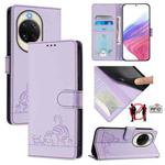 For Huawei nova 14 5G Cat Rat Embossed Pattern RFID Leather Phone Case with Lanyard(Purple)