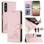 For Sony 1 V 2023 Cat Rat Embossed Pattern RFID Leather Phone Case with Lanyard(Pink)