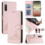 For Sony 10 V 2023 Cat Rat Embossed Pattern RFID Leather Phone Case with Lanyard(Pink)