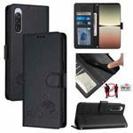 For Sony 10 V 2023 Cat Rat Embossed Pattern RFID Leather Phone Case with Lanyard(Black)