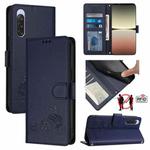 For Sony 10 V 2023 Cat Rat Embossed Pattern RFID Leather Phone Case with Lanyard(Blue)