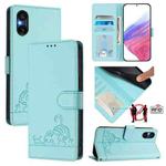 For Sony Xperia 5 VI Cat Rat Embossed Pattern RFID Leather Phone Case with Lanyard(Mint Green)