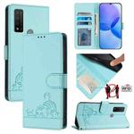 For TCL 20 R Cat Rat Embossed Pattern RFID Leather Phone Case with Lanyard(Mint Green)